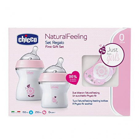 CHICCO SET REGALO BIBERON, SUCCHIETTO E CATENELLA ROSA